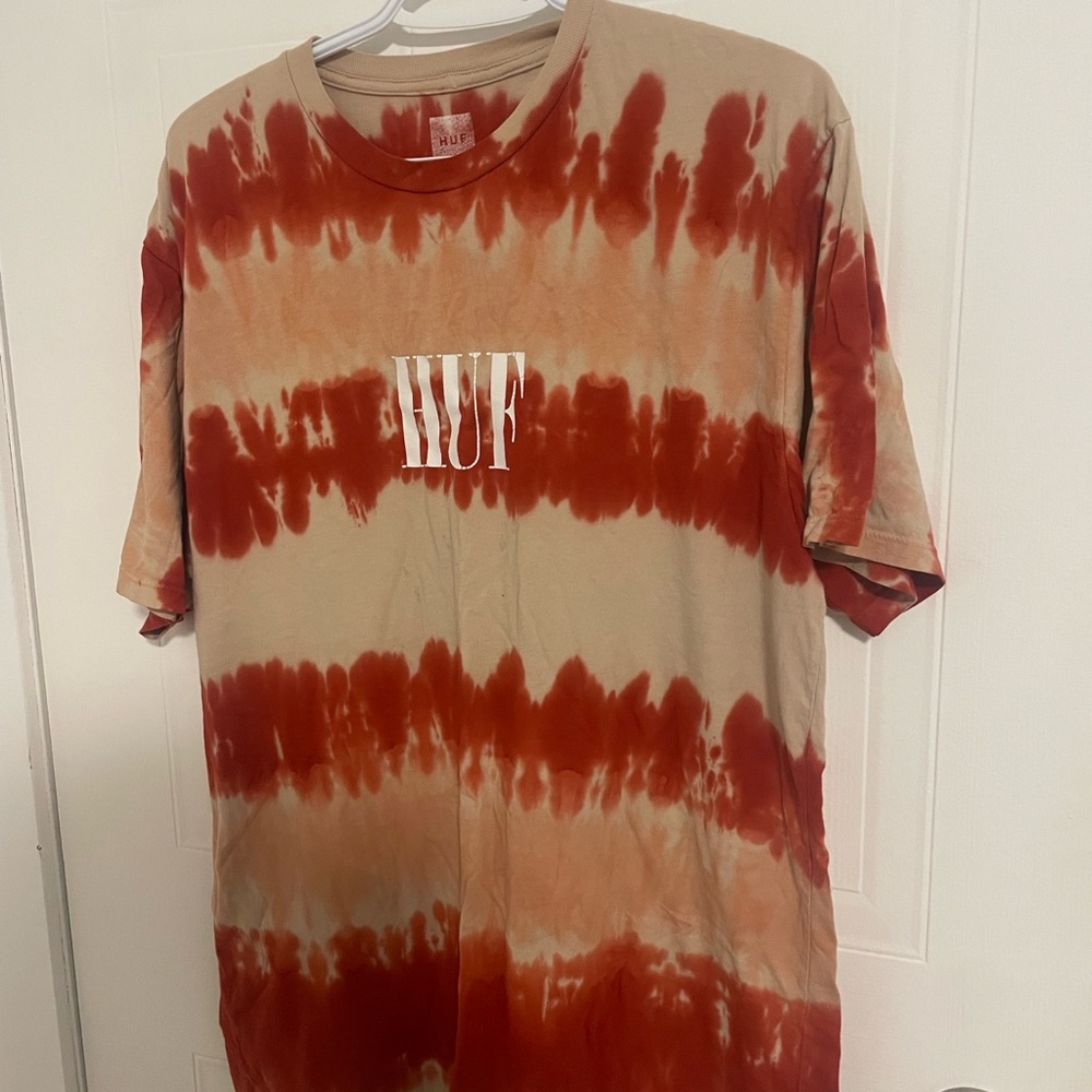 HUF Red and Tan Short Sleeve Tee Tie-Dye